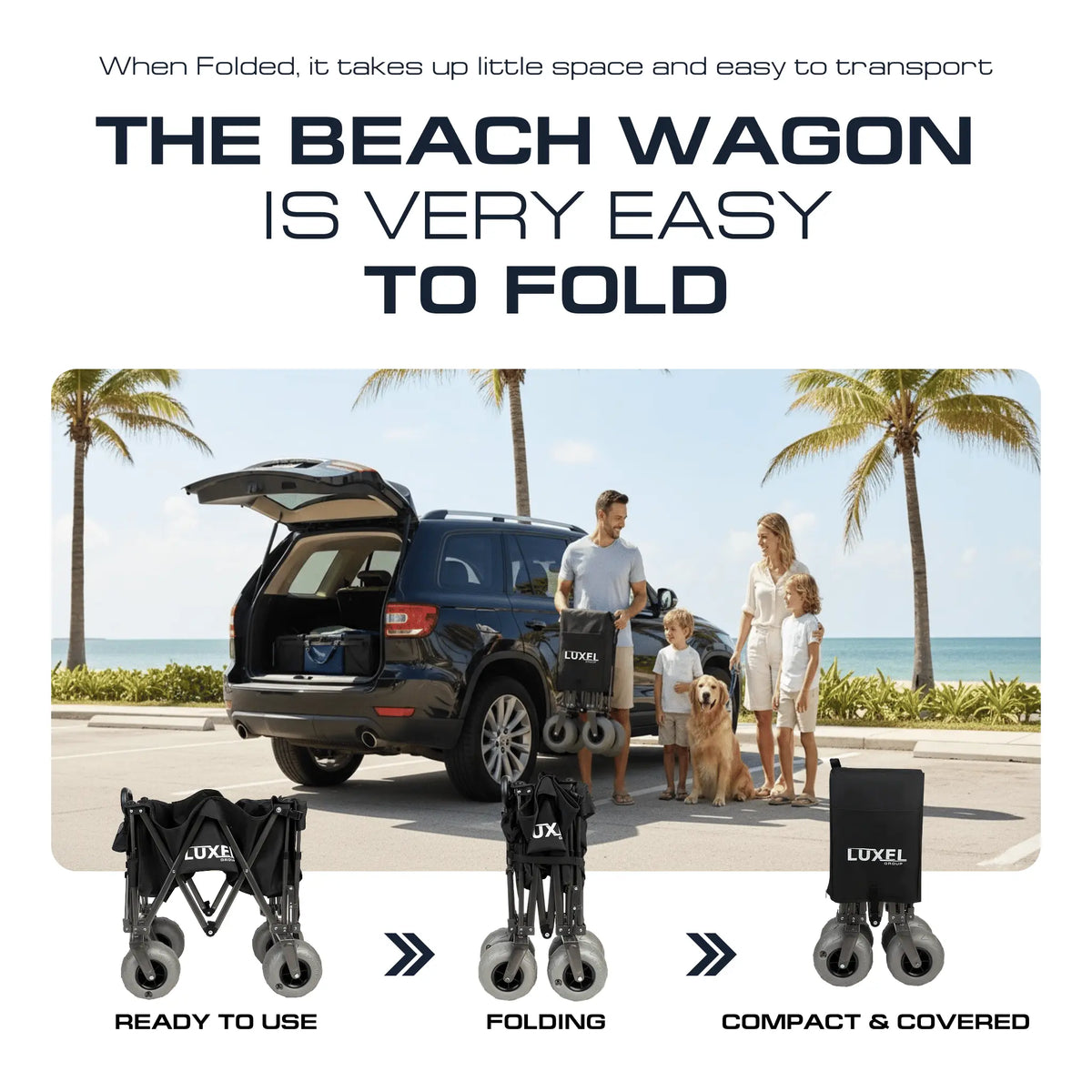 Luxel Carts Beach Wagon Cart with Big Wheels – Foldable Utility Wagon Black