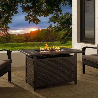 Balkene Home Albany 44" Rectangular Woven Aluminum Convertible Gas Fire Pit Table