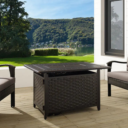 Balkene Home Albany 44" Rectangular Woven Aluminum Convertible Gas Fire Pit Table