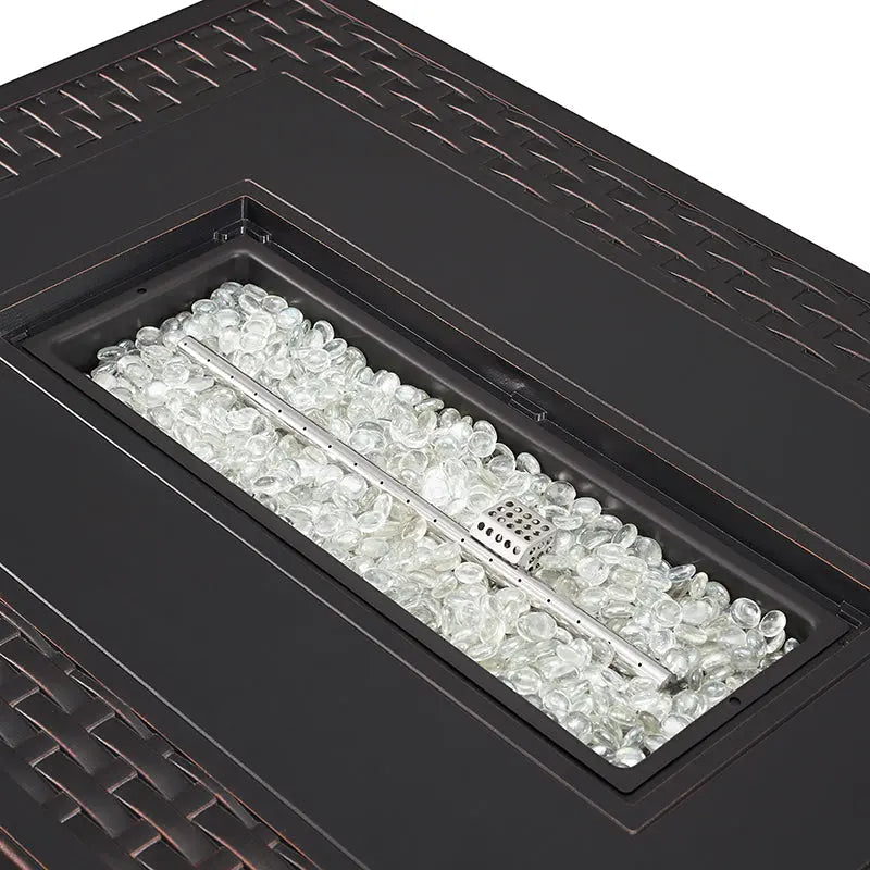Balkene Home Albany 44" Rectangular Woven Aluminum Convertible Gas Fire Pit Table