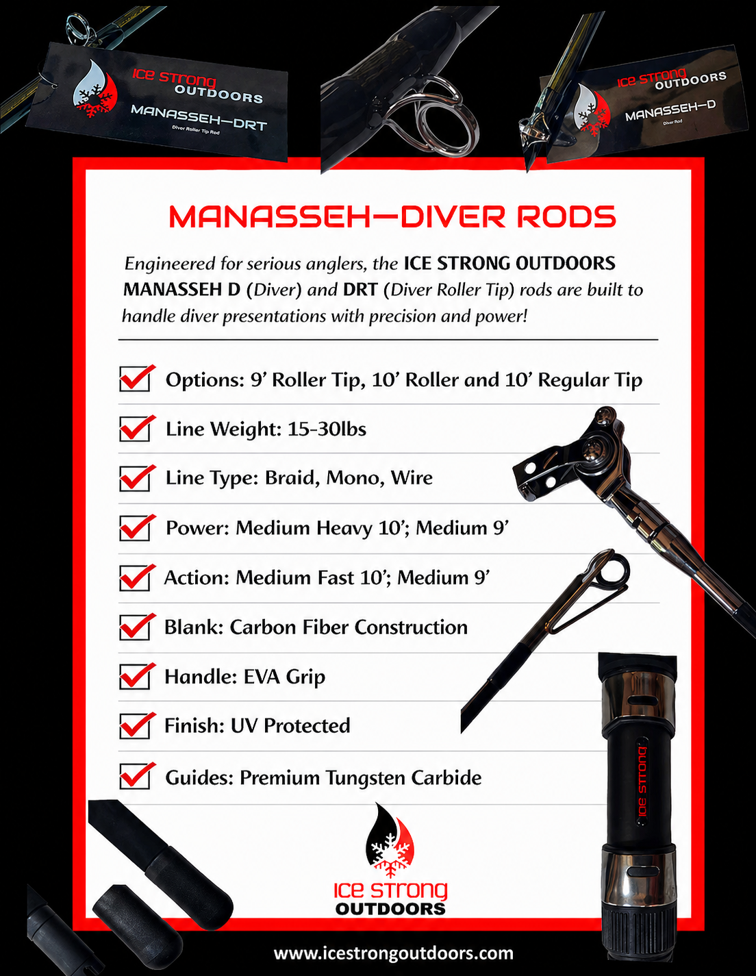 Ice Strong Outdoors - Manasseh -Diver Rods Roller Tip / Regular Tip