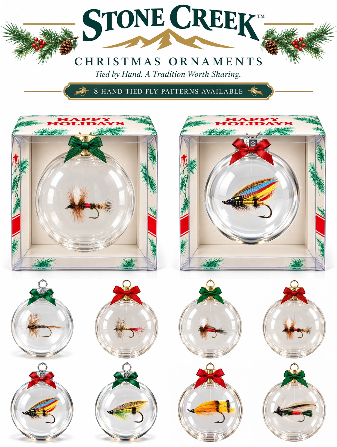 Stone Creek Tied Fly Holiday Ornaments