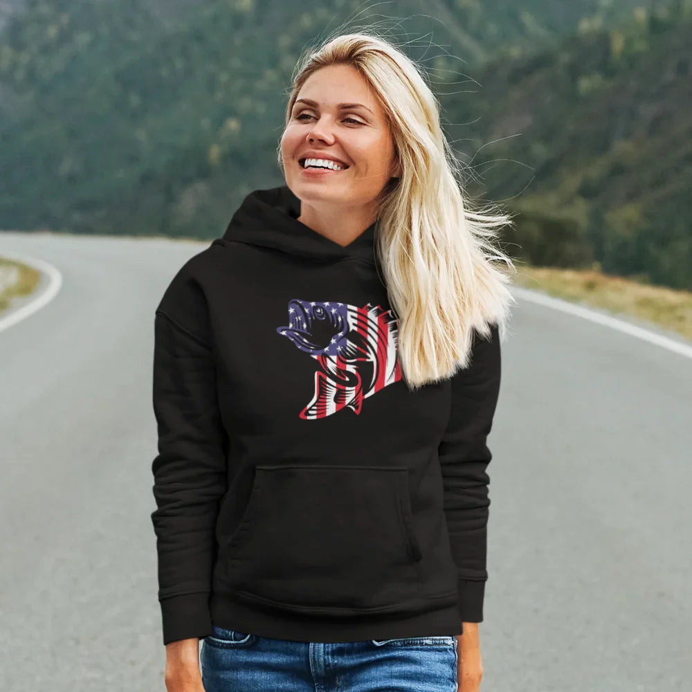 Outdoorzees American Flag Fish Unisex Hoodie