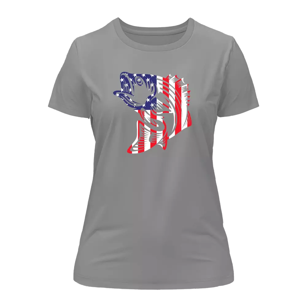 Outdoorzees American Flag Fish T-Shirt for Women