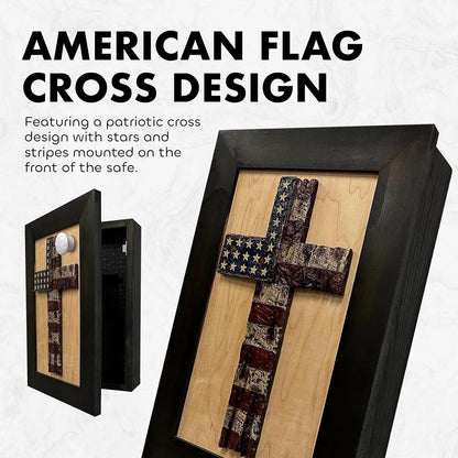 Bellewood Designs - American Flag Cross Decorative Wall-Mounted Secure Gun Cabinet