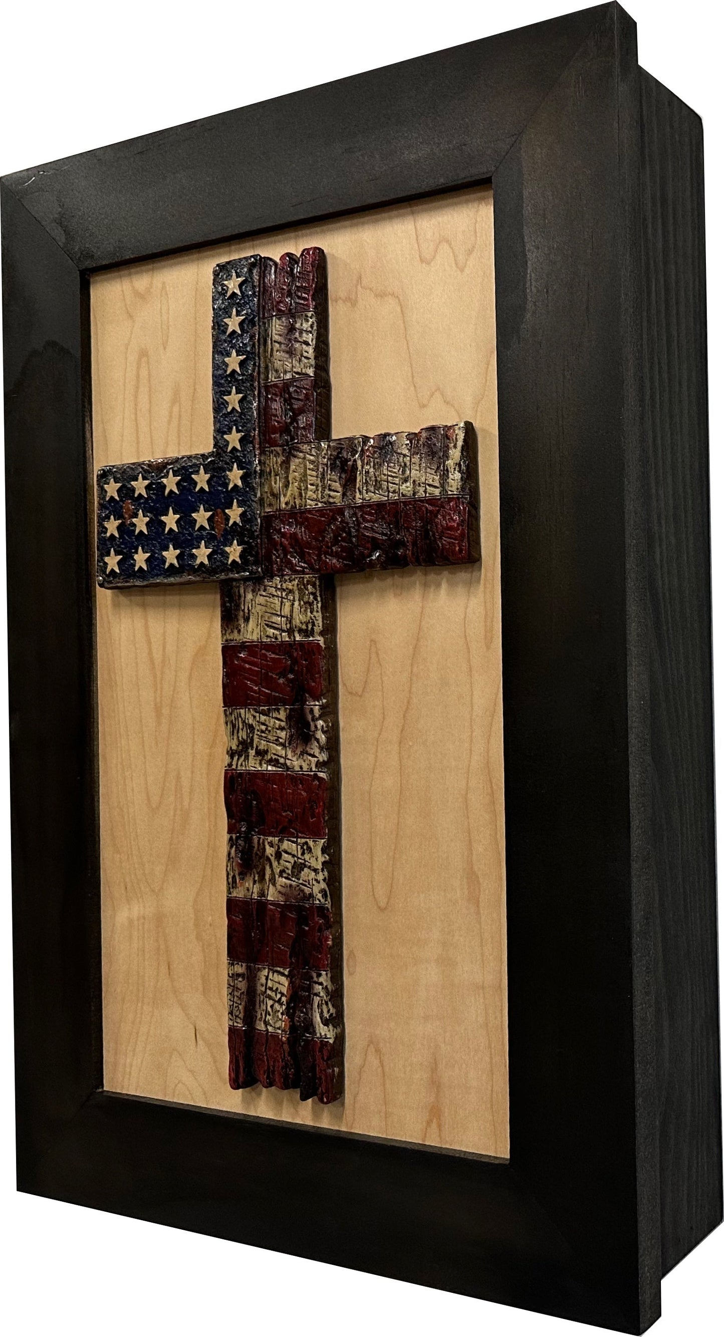 Bellewood Designs - American Flag Cross Decorative Wall-Mounted Secure Gun Cabinet