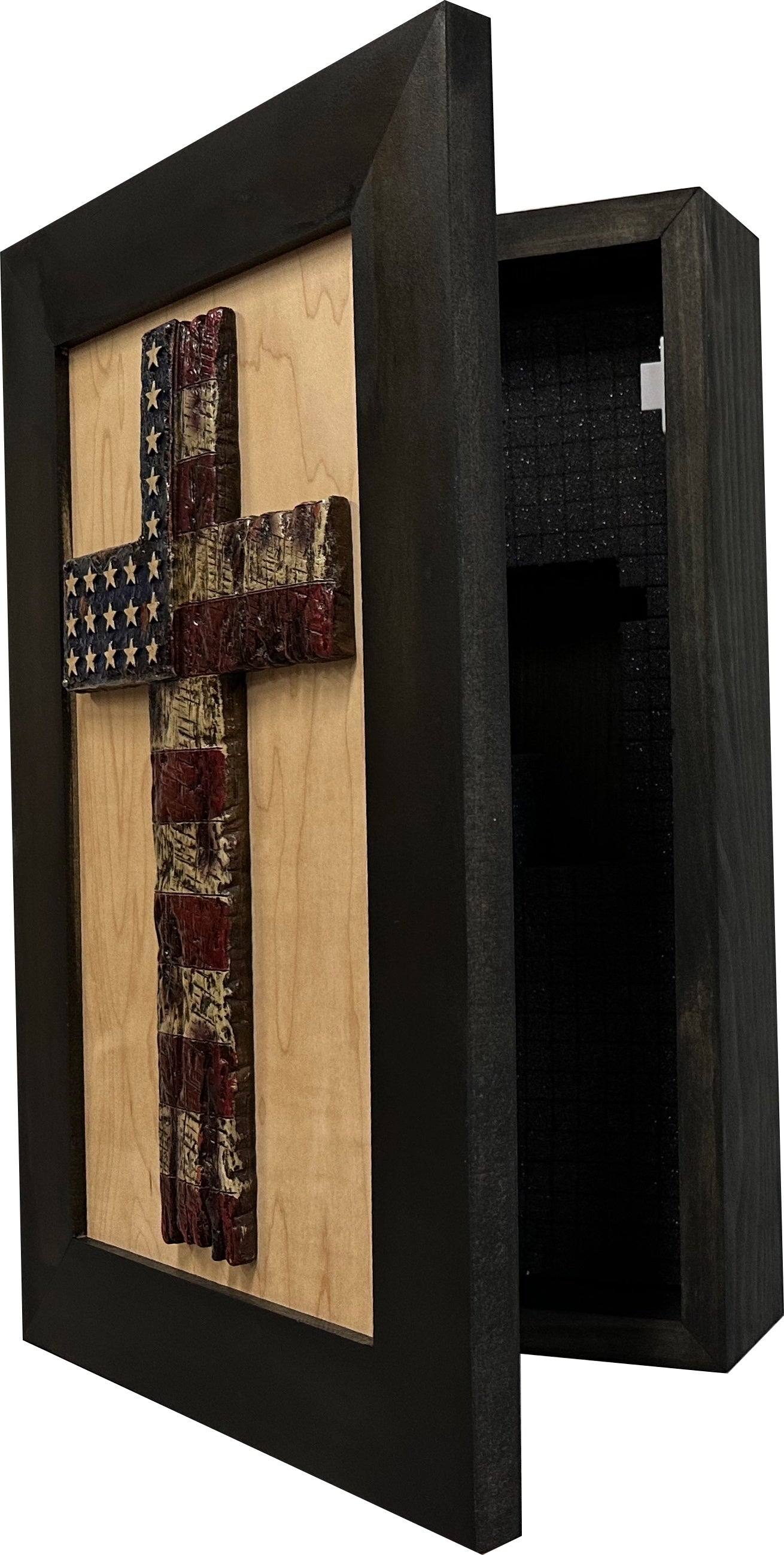 Bellewood Designs - American Flag Cross Decorative Wall-Mounted Secure Gun Cabinet