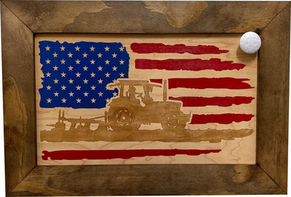 Bellewood Designs - Locking Gun Cabinet Wall Mounted with American Flag and Farmer Patriotic Decorative Front