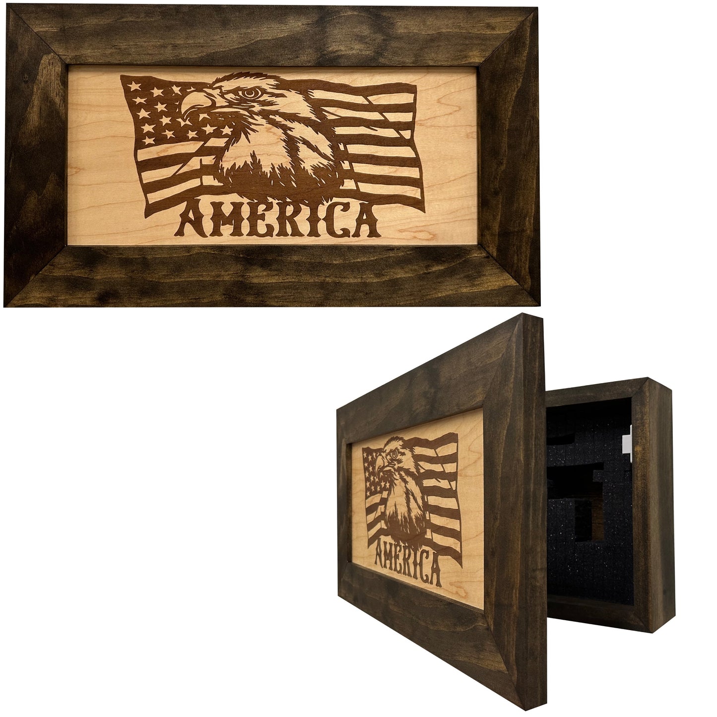 Bellewood Designs - American Flag with Bald Eagle Patriotic Decorative Wall-Mounted Secure Gun Cabinet