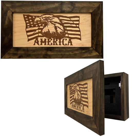 Bellewood Designs - American Flag with Bald Eagle Patriotic Decorative Wall-Mounted Secure Gun Cabinet