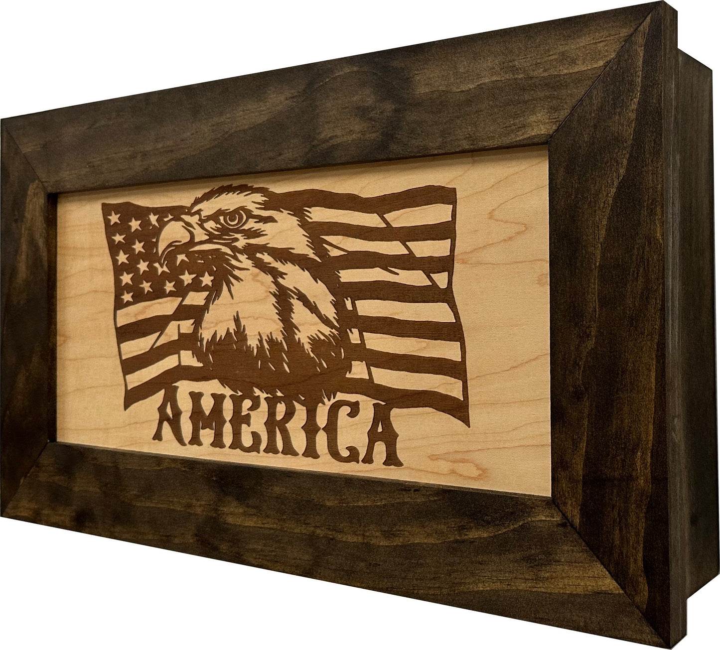 Bellewood Designs - American Flag with Bald Eagle Patriotic Decorative Wall-Mounted Secure Gun Cabinet
