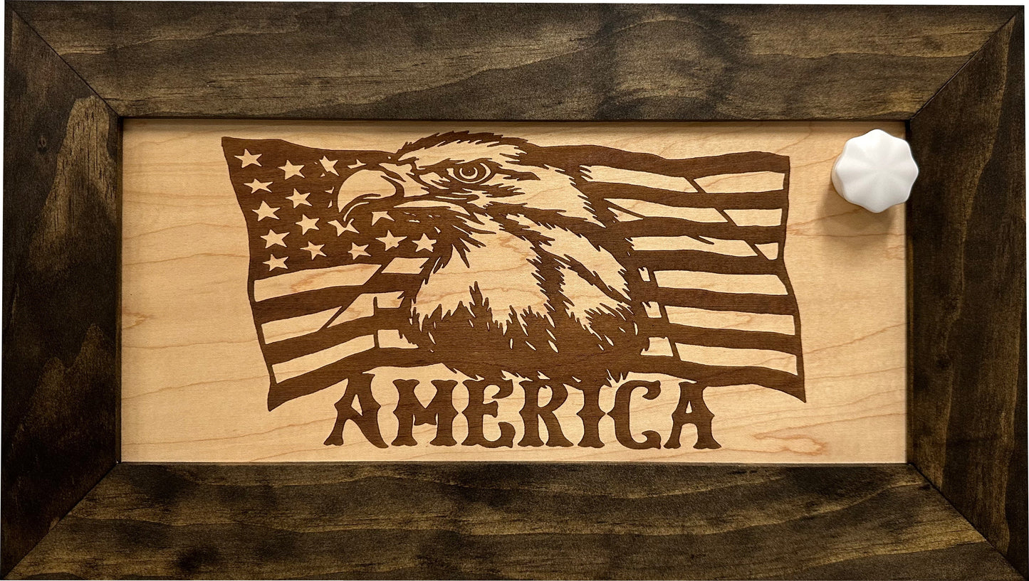 Bellewood Designs - American Flag with Bald Eagle Patriotic Decorative Wall-Mounted Secure Gun Cabinet