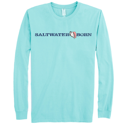 Saltwater Born Men's Linear Logo Cotton Long Sleeve Shirt