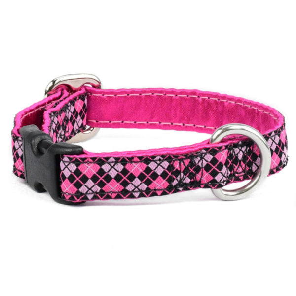 2 Hounds Design 5/8″ Argyle Pink and Black Dog Collar