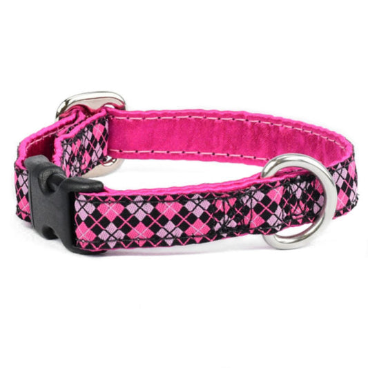 2 Hounds Design 5/8″ Argyle Pink and Black Buckle Martingale Dog Collar