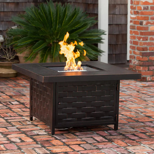 Balkene Home Armstrong 42" Square Basketweave Aluminum Convertible Gas Fire Pit Table