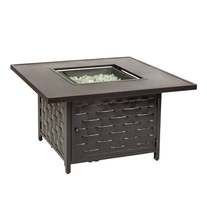 Balkene Home Armstrong 42" Square Basketweave Aluminum Convertible Gas Fire Pit Table