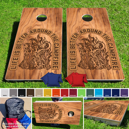 Baggo Around The Campfire Pro Style Cornhole Bean Bag Toss Game 24x48 with 8 Regulation 16oz Bags