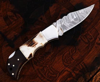 Texan Knives Personalized Damascus Steel Pocket Knife with Damascus Folding Knife - Custom Valentines Day Gift Knife for Husband