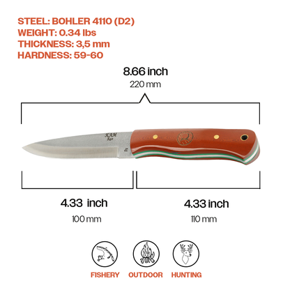 Kam Knife - B40 - Red and Brown Handle - Fixed Blade
