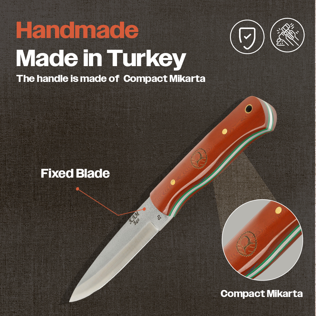 Kam Knife - B40 - Red and Brown Handle - Fixed Blade