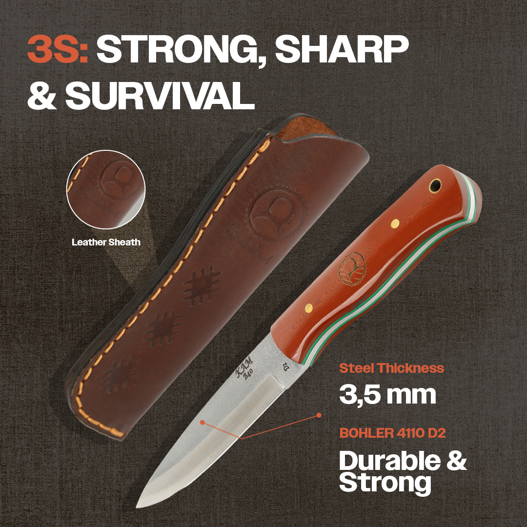 Kam Knife - B40 - Red and Brown Handle - Fixed Blade