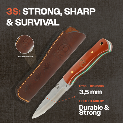 Kam Knife - B40 - Red and Brown Handle - Fixed Blade