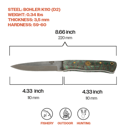 Kam Knife - B40 - Green G Micarta Handle - Fixed Blade