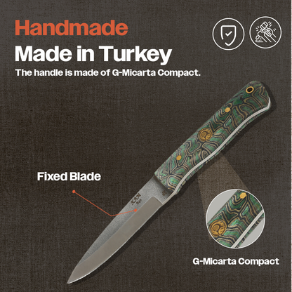 Kam Knife - B40 - Green G Micarta Handle - Fixed Blade