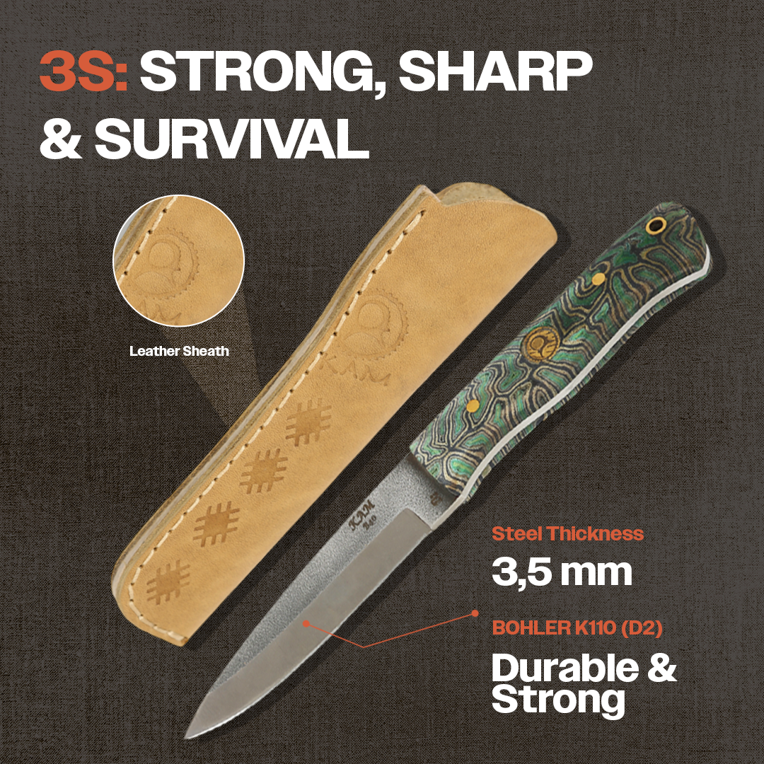 Kam Knife - B40 - Green G Micarta Handle - Fixed Blade