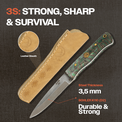 Kam Knife - B40 - Green G Micarta Handle - Fixed Blade