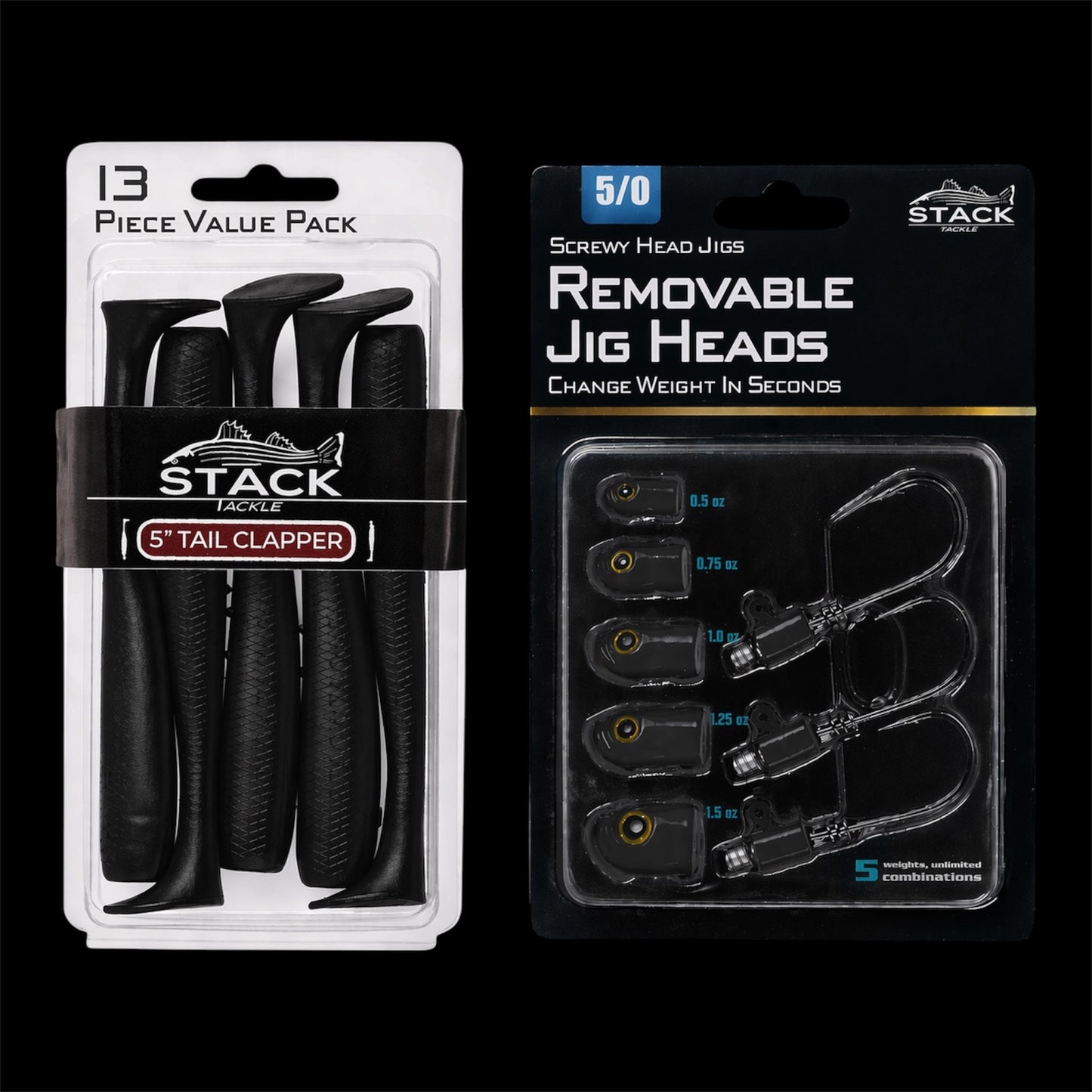 Stack Tackle Screwy Head Jigs + Tail Clapper Bundle Pack