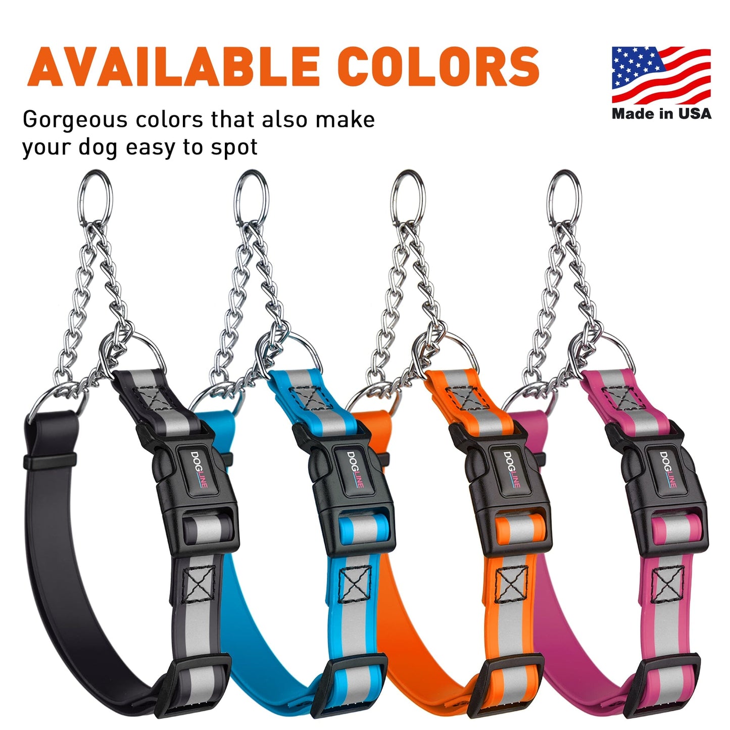 Dogline Reflective Biothane Martingale Collar with Quick Release Buckle