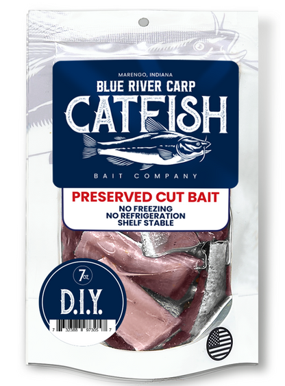 Blue River Carp Preserved Pre-Cut Fish Bait Nuggets, 7oz Package - 7 Scents Available