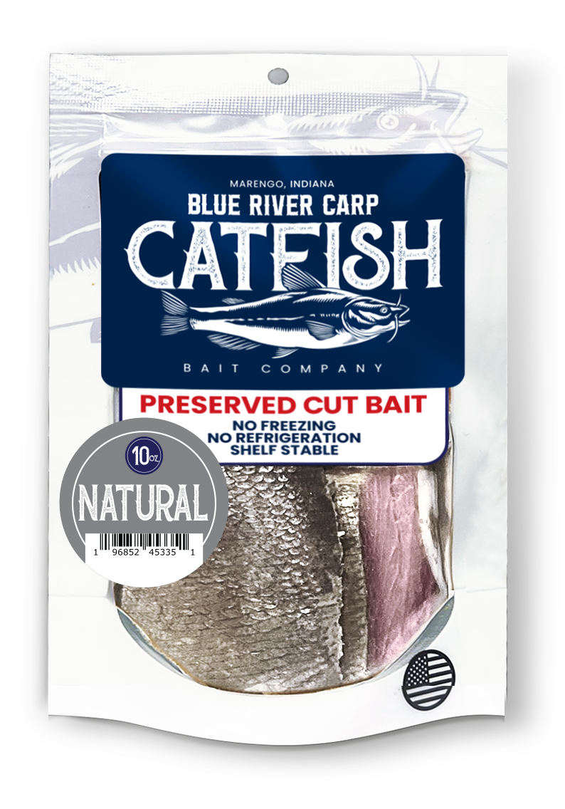 Blue River Carp Preserved Pre-Cut Fish Bait Chunks, 10oz package - 7 scents available