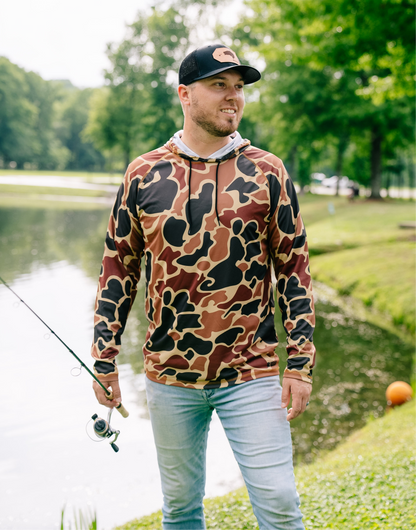 Hooked & Tagged  - Men's Old School Camo Performance Hoodies
