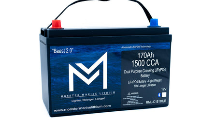 Monster Marine Lithium 1500 CCA 170AH Dual Purpose Cranking Lithium Beast 2.0 Bluetooth