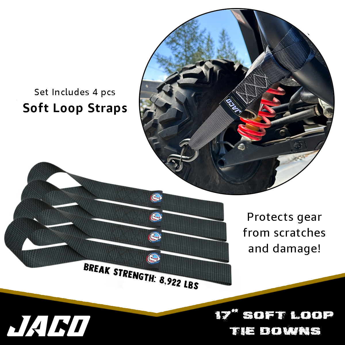 Jaco Tie Down Ratchet Straps with Soft Loops (1.6 in x 8 ft) - Heavy Duty Set | AAR Certified Break Strength (5,208 lbs)
