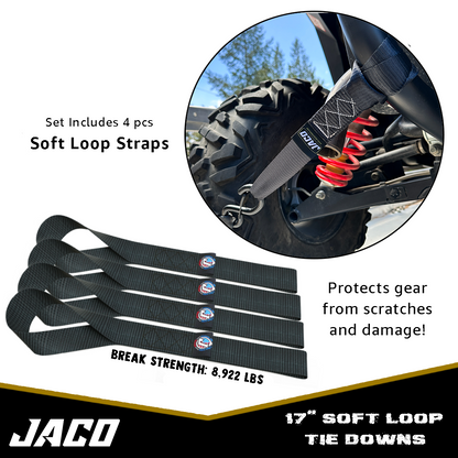 Jaco Tie Down Ratchet Straps with Soft Loops (1.6 in x 8 ft) - Heavy Duty Set | AAR Certified Break Strength (5,208 lbs)
