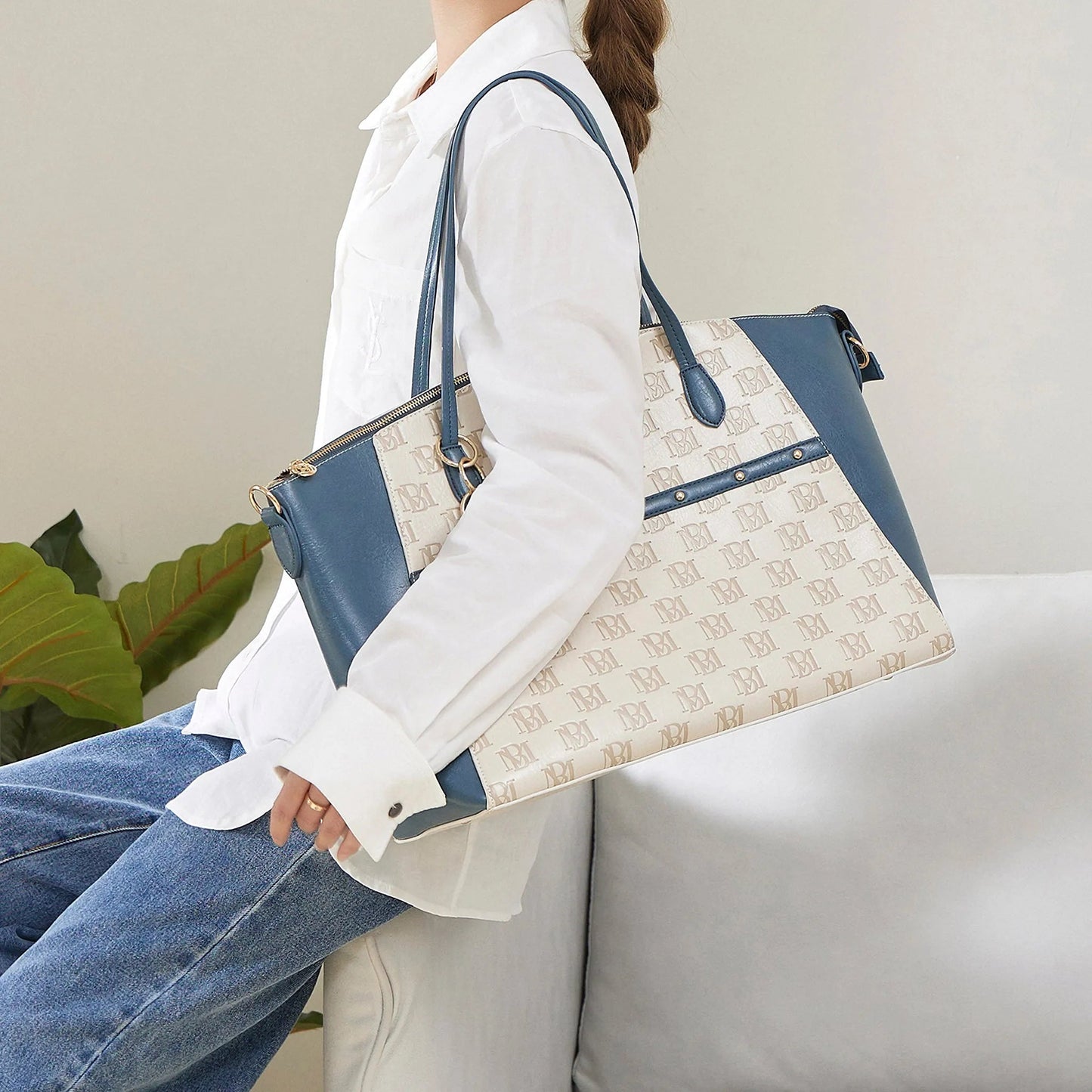 Badgley Mischka Caroline Vegan Leather Monogram Weekender Duffel Bag