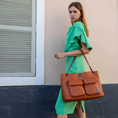 Badgley Mischka Diana Quilted Vegan Leather Weekender Duffel Bag