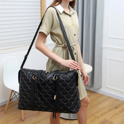 Badgley Mischka Diamond Quilted Vegan Leather Weekender Tote Bag