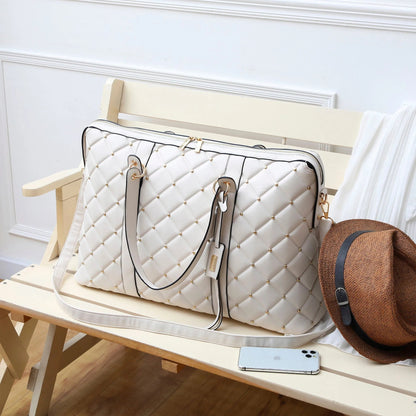 Badgley Mischka Diamond Quilted Vegan Leather Weekender Tote Bag