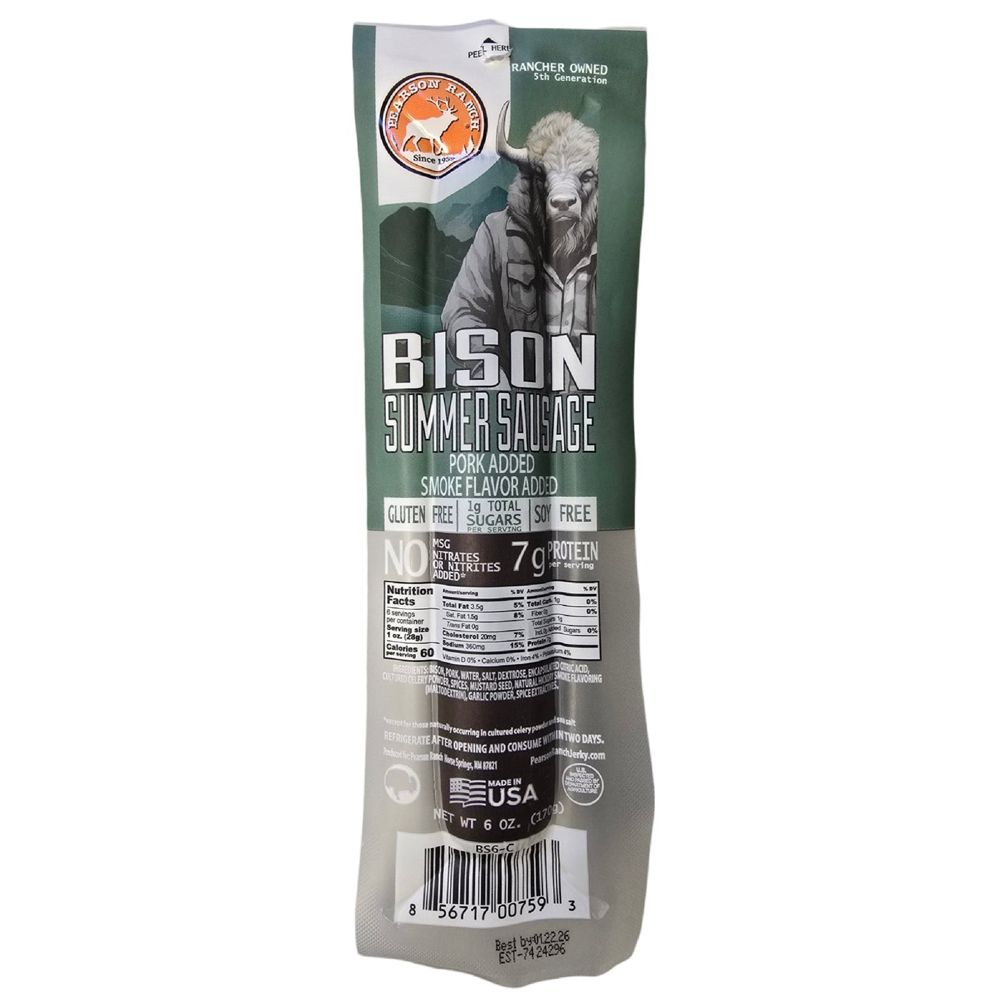 Pearson Ranch - Buffalo Hickory Smoked Summer Sausage (6 oz.)