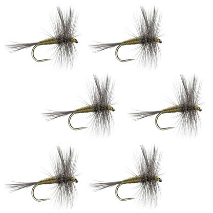 The Fly Fishing Place Barbless Blue Winged Olive BWO Classic Trout Dry Fly Fishing Flies - Set of 6 Flies Size 16