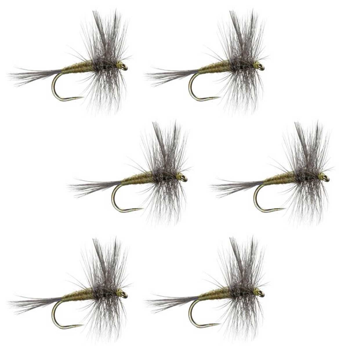 The Fly Fishing Place Barbless Blue Winged Olive BWO Classic Trout Dry Fly Fishing Flies - Set of 6 Flies Size 20