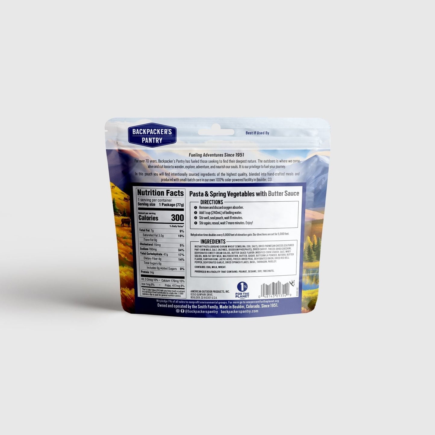 Backpacker's Pantry Pasta & Spring Vegetables with Butter Sauce