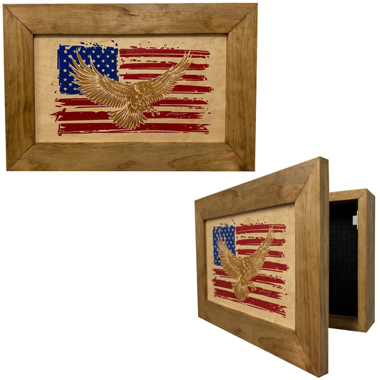 Bellewood Designs - Bald Eagle & American Flag Patriotic Decorative Wall-Mounted Secure Gun Cabinet
