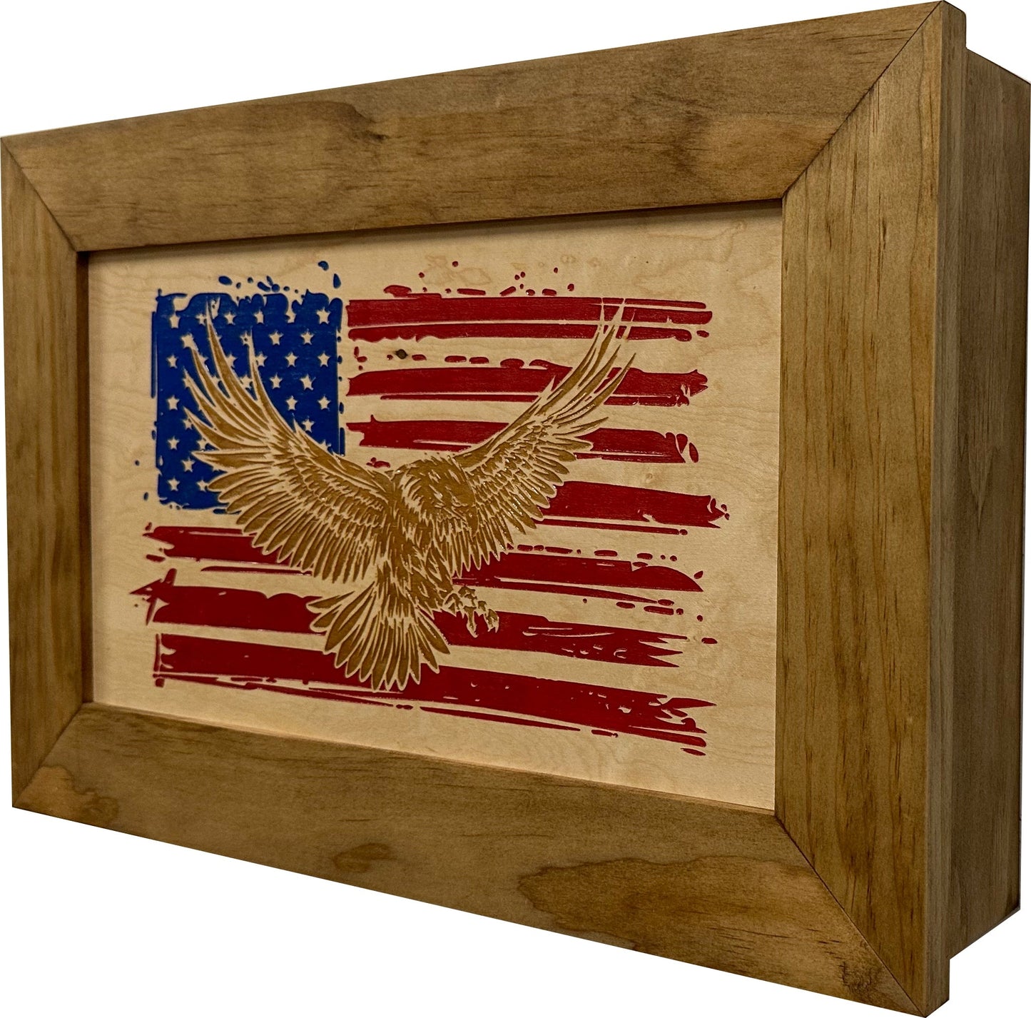 Bellewood Designs - Bald Eagle & American Flag Patriotic Decorative Wall-Mounted Secure Gun Cabinet
