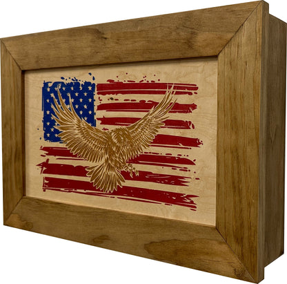 Bellewood Designs - Bald Eagle & American Flag Patriotic Decorative Wall-Mounted Secure Gun Cabinet